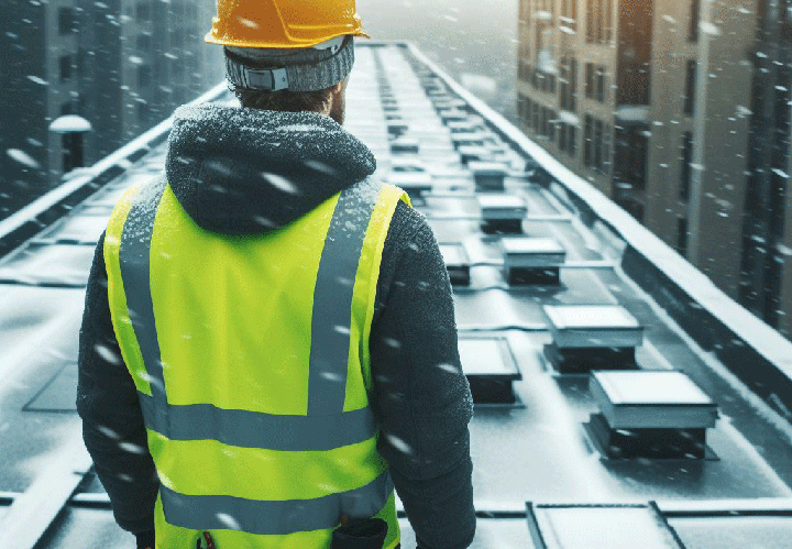 Adverse weather conditions like snow and wind for unsafe work on roofs